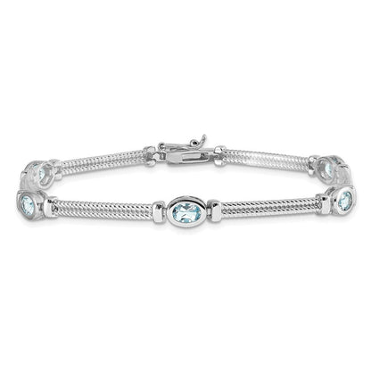 7 Zoll Sterlingsilber Rhodiniert Blautopas Armband