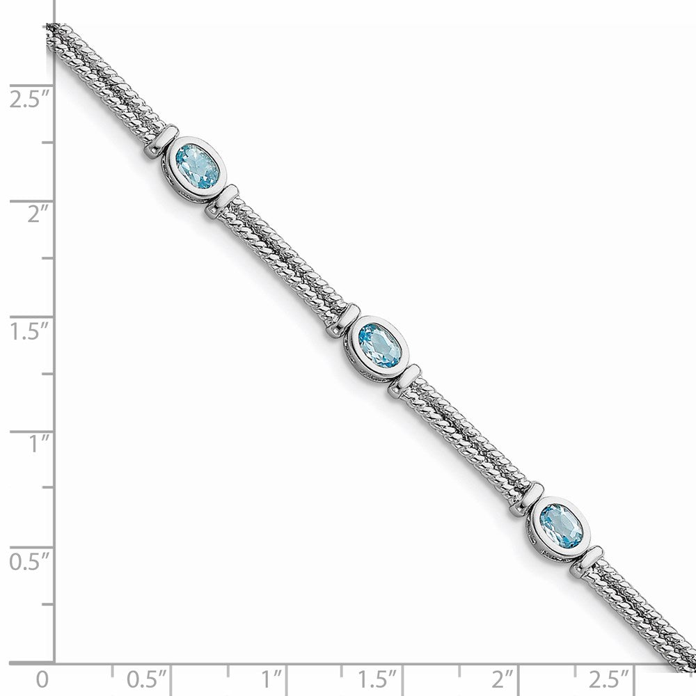 7 Zoll Sterlingsilber Rhodiniert Blautopas Armband