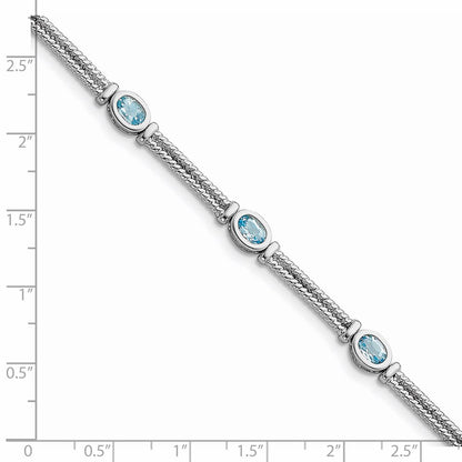 7 Zoll Sterlingsilber Rhodiniert Blautopas Armband