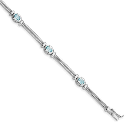 7 Zoll Sterlingsilber Rhodiniert Blautopas Armband