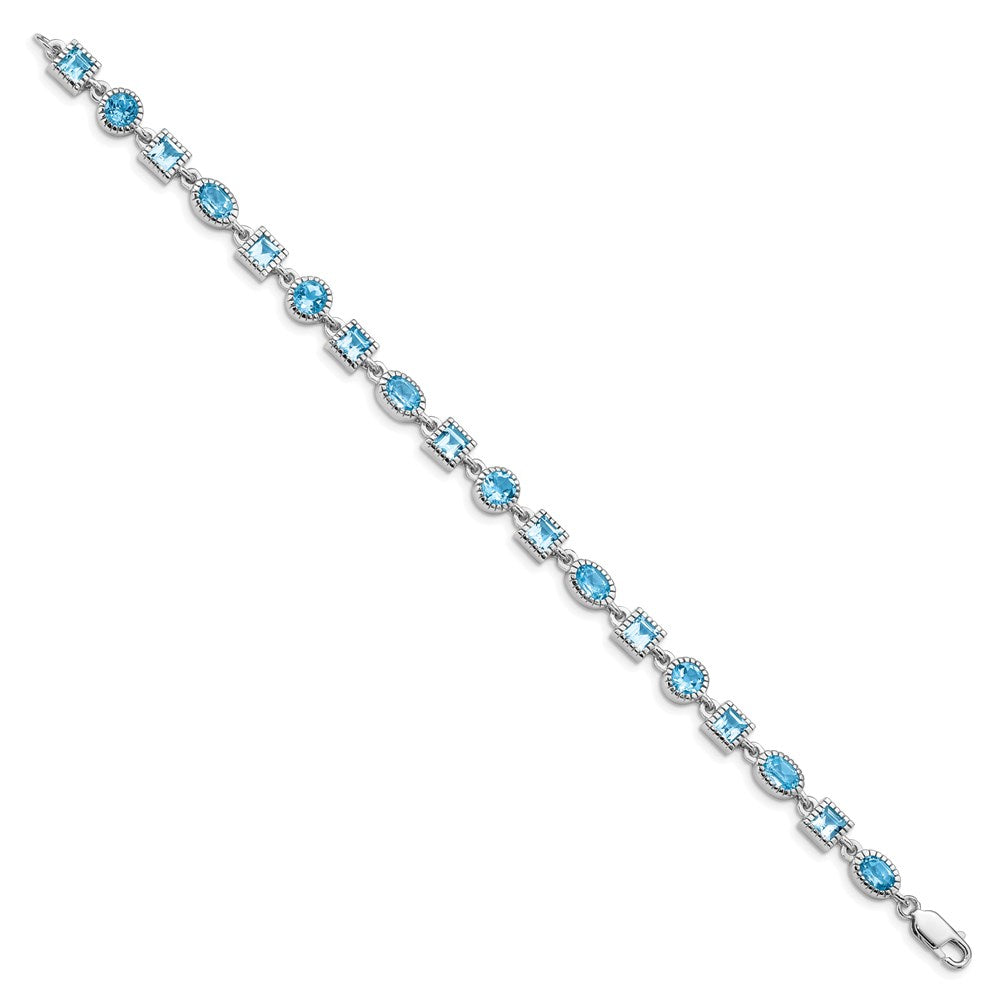 7 Zoll Sterlingsilber Rhodiniert Blautopas Armband
