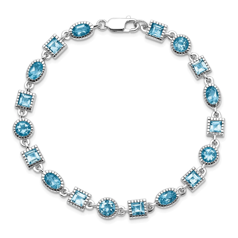 7 Zoll Sterlingsilber Rhodiniert Blautopas Armband