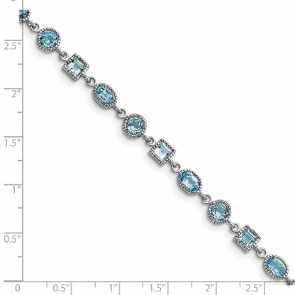7 Zoll Sterlingsilber Rhodiniert Blautopas Armband