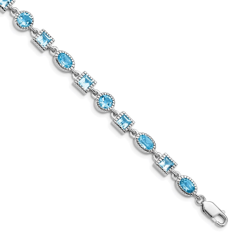 7 Zoll Sterlingsilber Rhodiniert Blautopas Armband