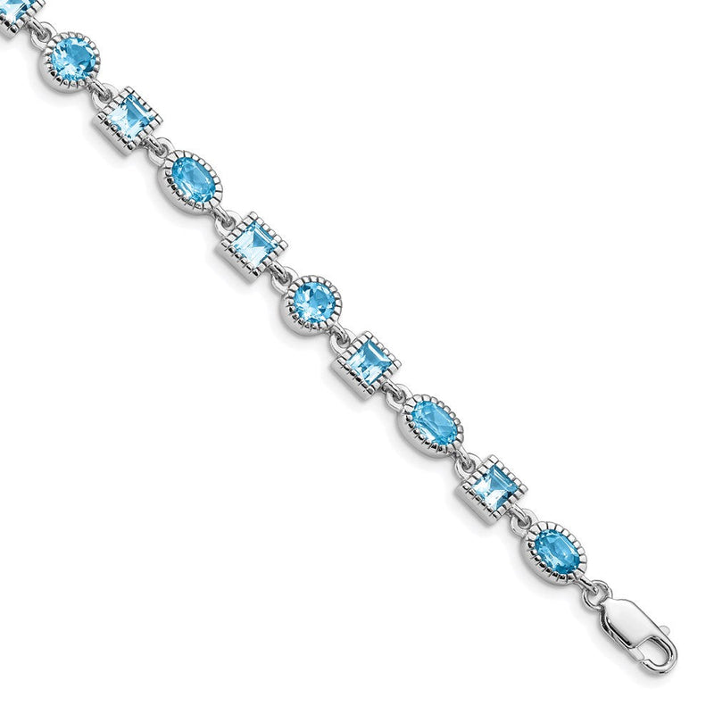 7 Zoll Sterlingsilber Rhodiniert Blautopas Armband