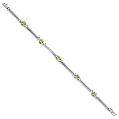 8 Zoll Sterlingsilber Rhodiniert Peridot Armband