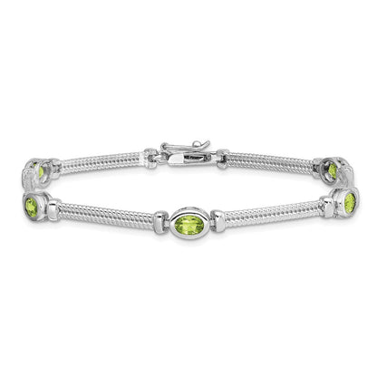 8 Zoll Sterlingsilber Rhodiniert Peridot Armband