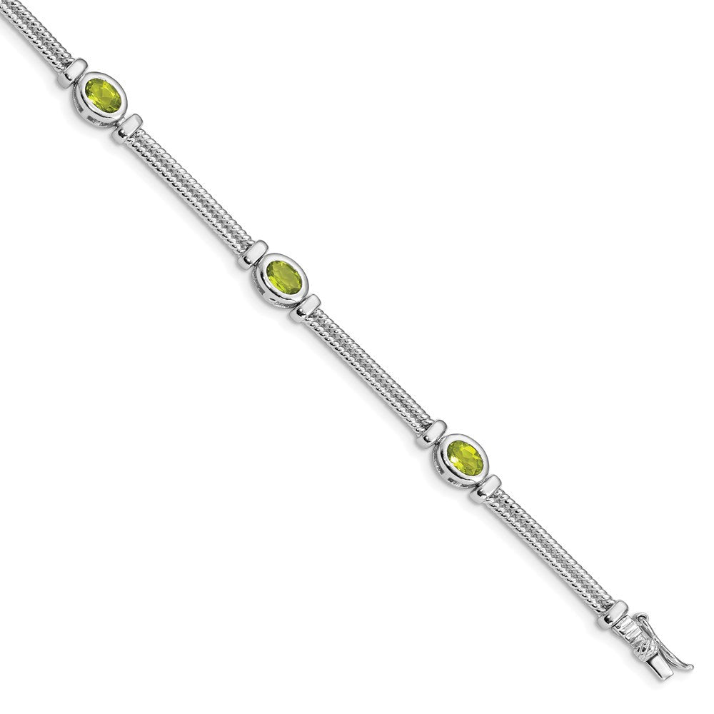 8 Zoll Sterlingsilber Rhodiniert Peridot Armband