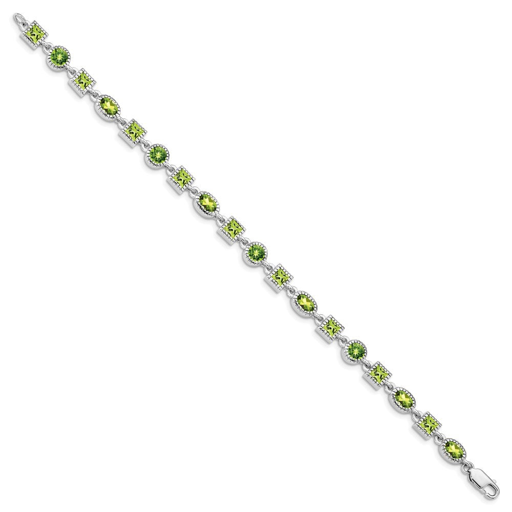 7 Zoll Sterlingsilber Rhodiniert Peridot Armband