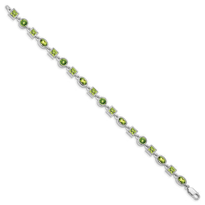 7 Zoll Sterlingsilber Rhodiniert Peridot Armband