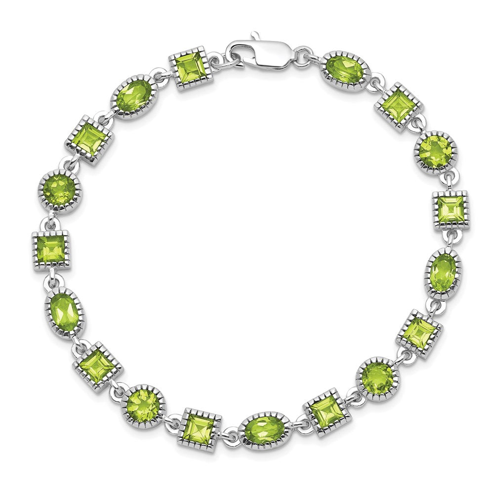 7 Zoll Sterlingsilber Rhodiniert Peridot Armband