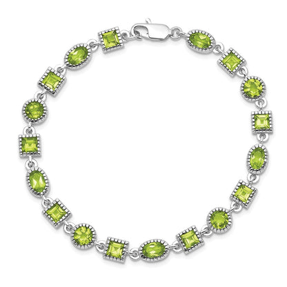 7 Zoll Sterlingsilber Rhodiniert Peridot Armband
