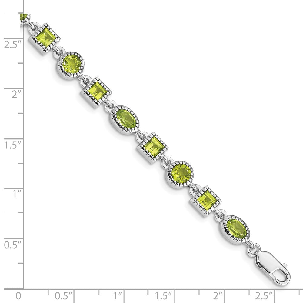 7 Zoll Sterlingsilber Rhodiniert Peridot Armband