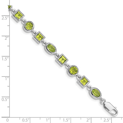 7 Zoll Sterlingsilber Rhodiniert Peridot Armband
