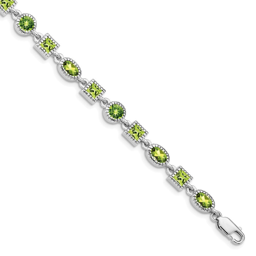 7 Zoll Sterlingsilber Rhodiniert Peridot Armband