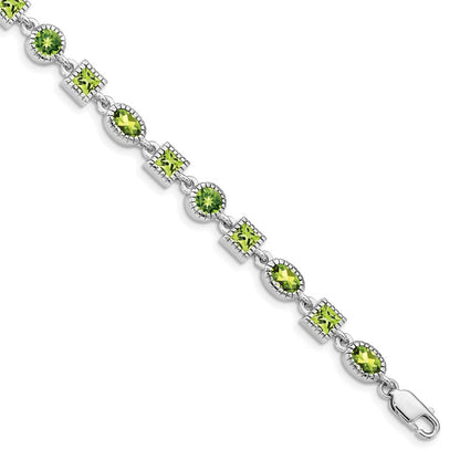 7 Zoll Sterlingsilber Rhodiniert Peridot Armband