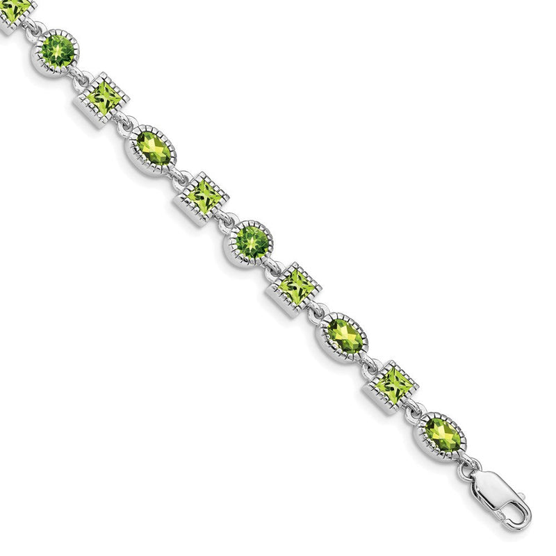 7 Zoll Sterlingsilber Rhodiniert Peridot Armband