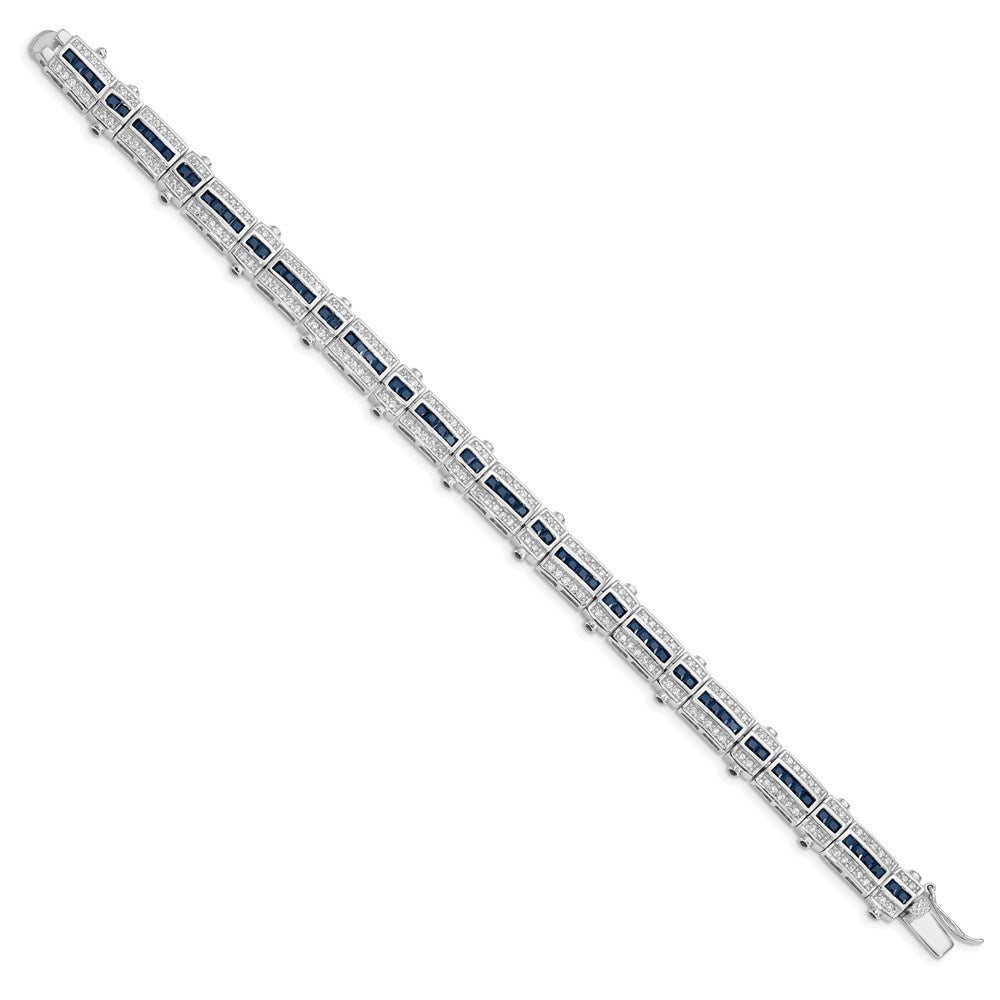 7 Zoll Sterlingsilber Rhodiniert Saphir & Zirkonia Armband