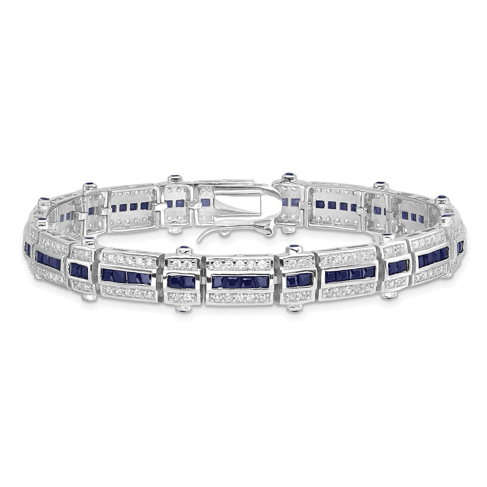 7 Zoll Sterlingsilber Rhodiniert Saphir & Zirkonia Armband