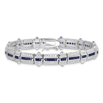 7 Zoll Sterlingsilber Rhodiniert Saphir & Zirkonia Armband