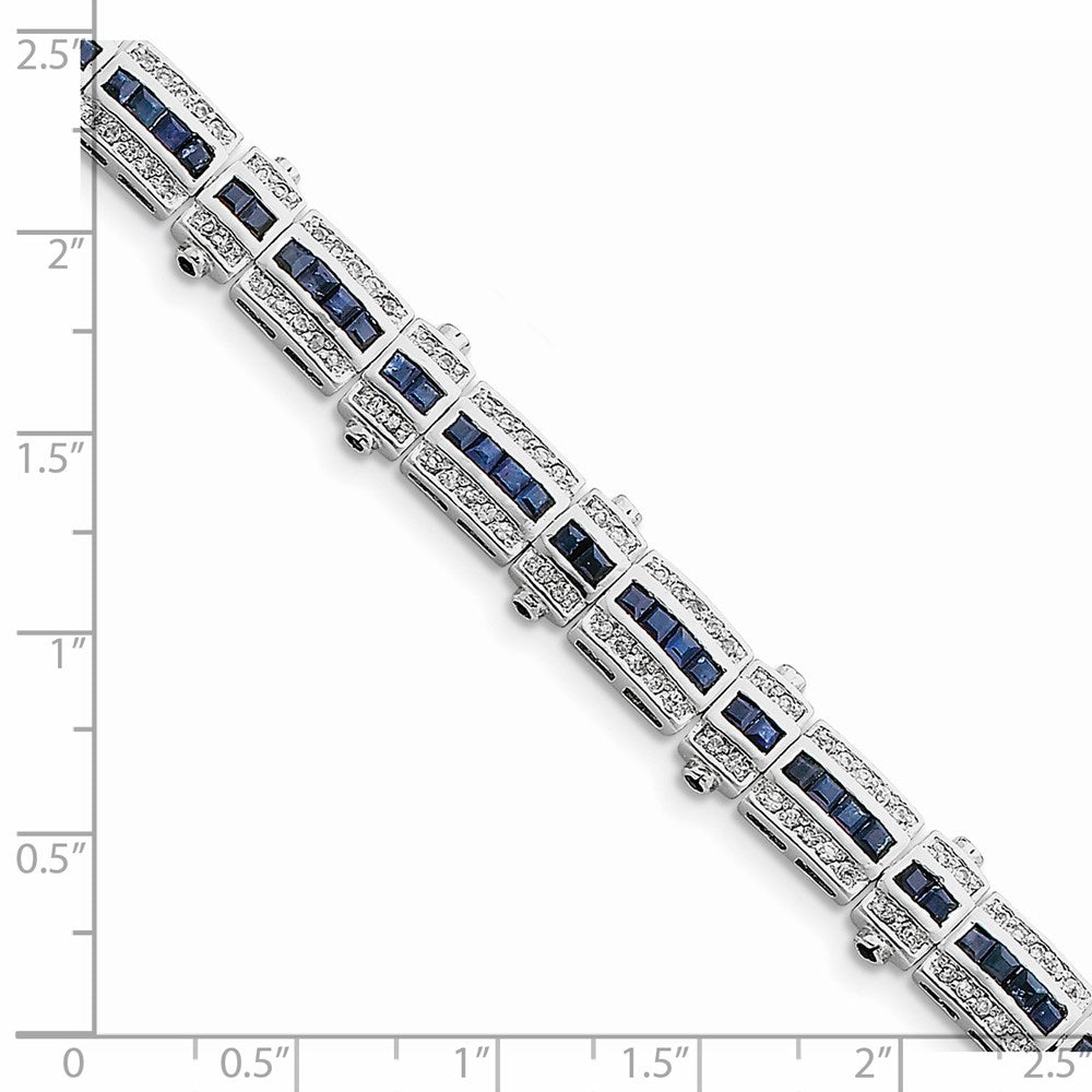7 Zoll Sterlingsilber Rhodiniert Saphir & Zirkonia Armband