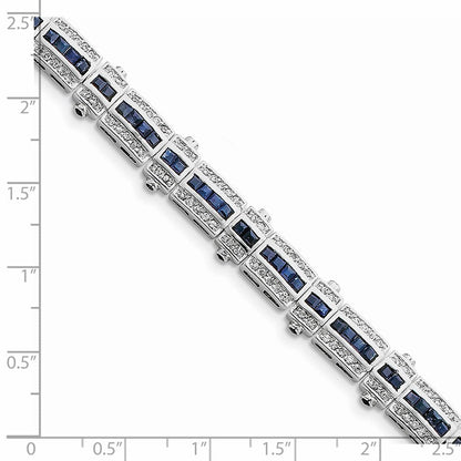 7 Zoll Sterlingsilber Rhodiniert Saphir & Zirkonia Armband