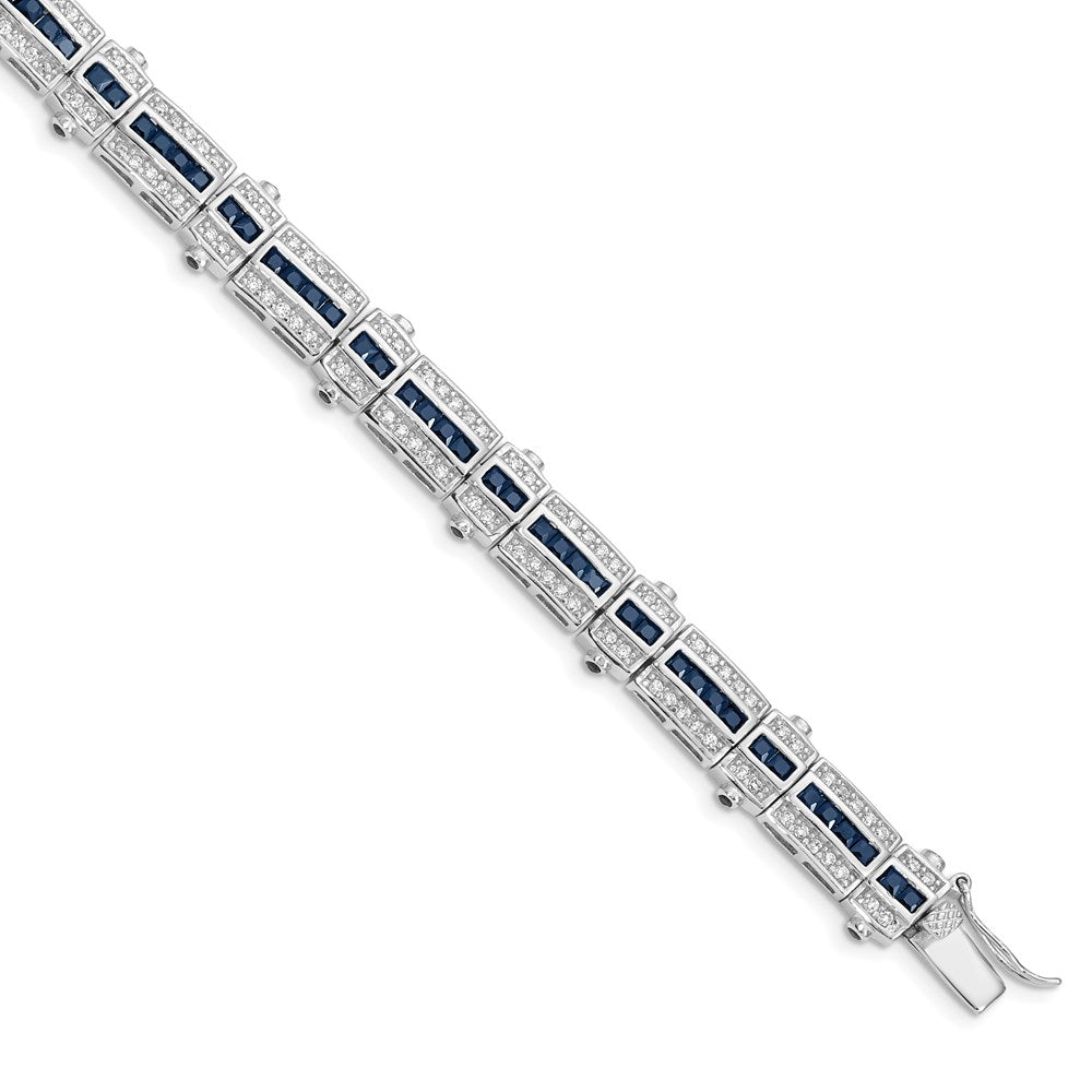 7 Zoll Sterlingsilber Rhodiniert Saphir & Zirkonia Armband