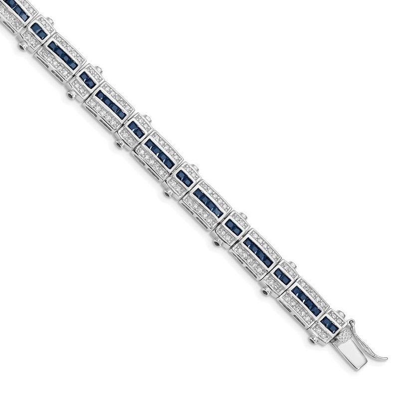 7 Zoll Sterlingsilber Rhodiniert Saphir & Zirkonia Armband