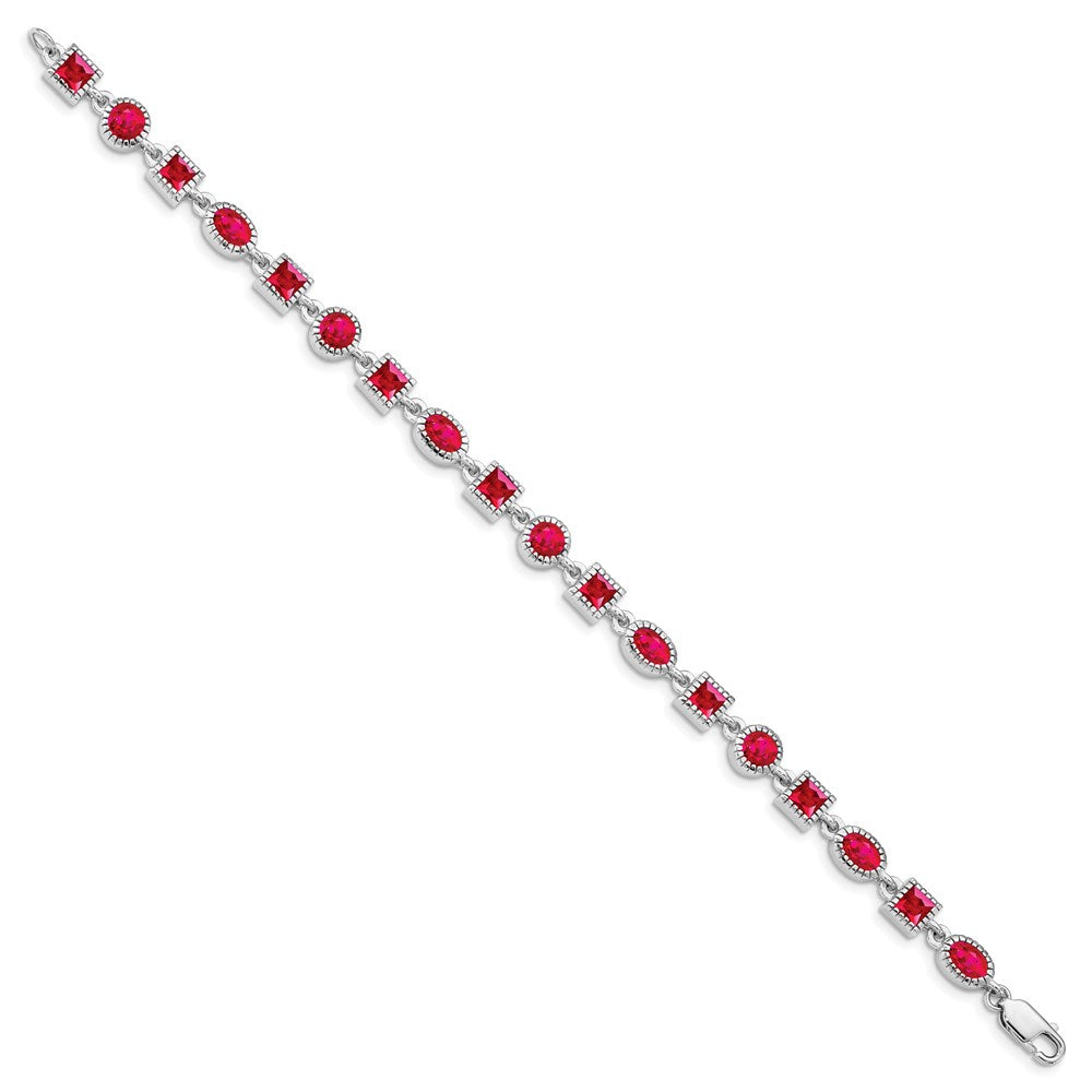 7 Zoll Sterlingsilber Rhodiniert Rubin Armband