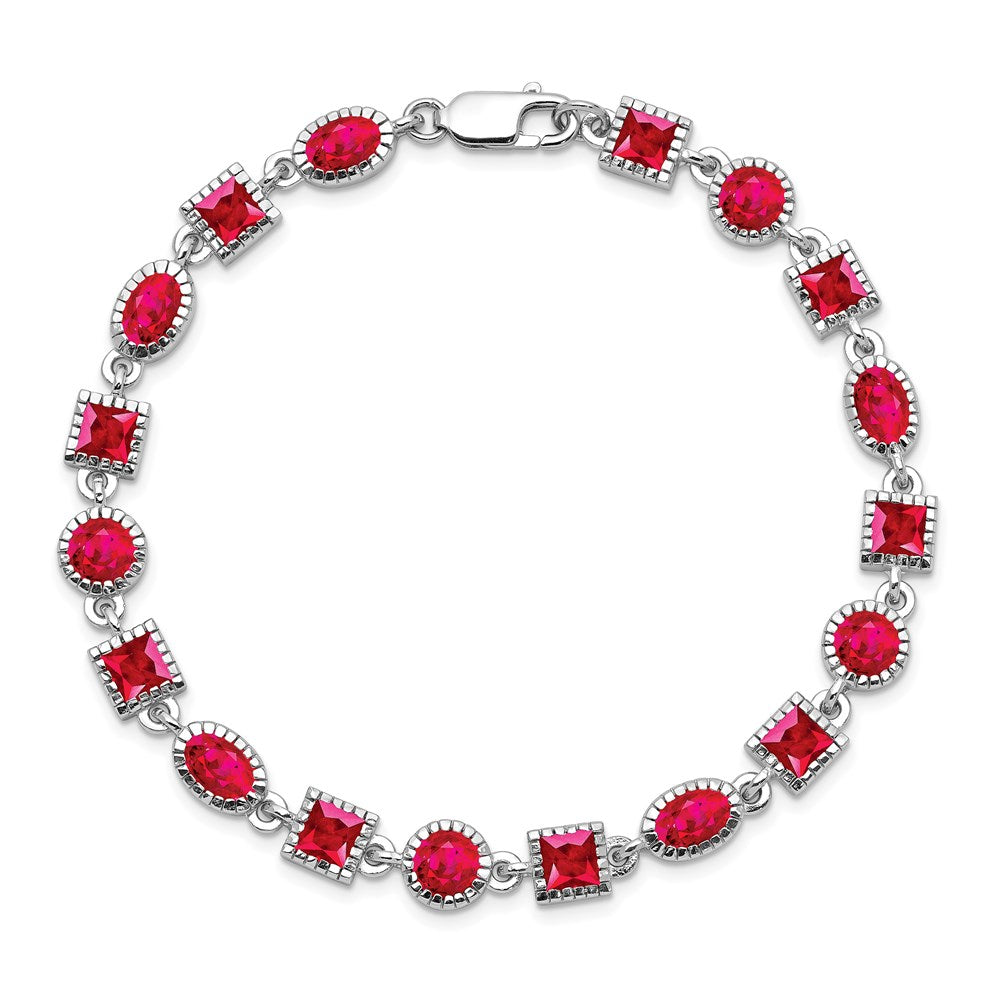 7 Zoll Sterlingsilber Rhodiniert Rubin Armband