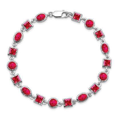 7 Zoll Sterlingsilber Rhodiniert Rubin Armband