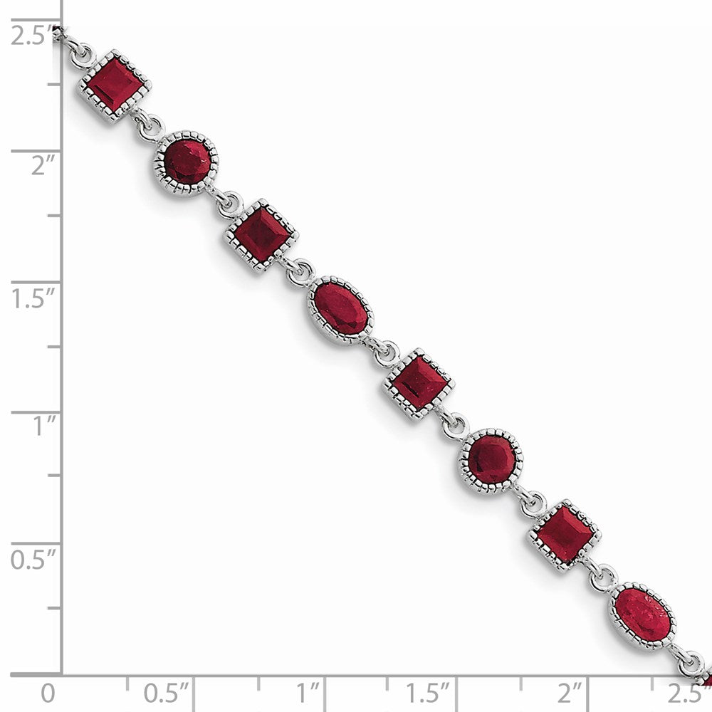 7 Zoll Sterlingsilber Rhodiniert Rubin Armband