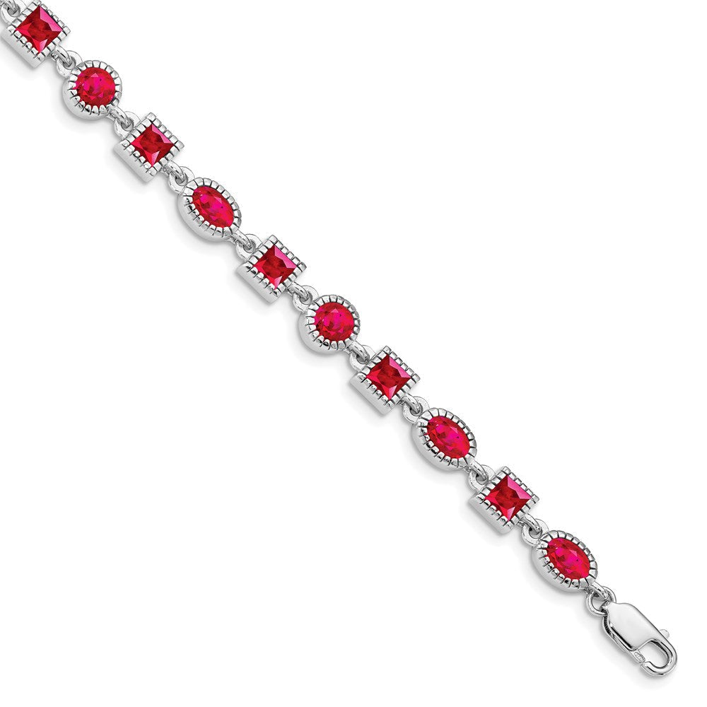 7 Zoll Sterlingsilber Rhodiniert Rubin Armband