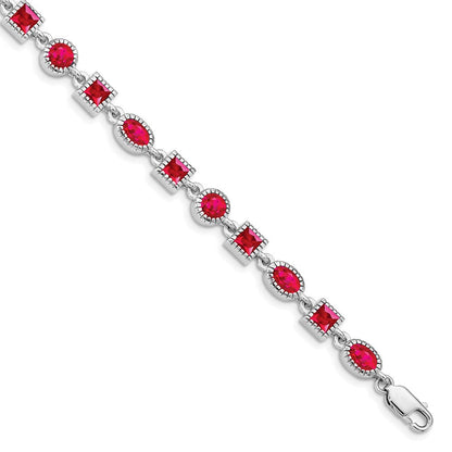 7 Zoll Sterlingsilber Rhodiniert Rubin Armband