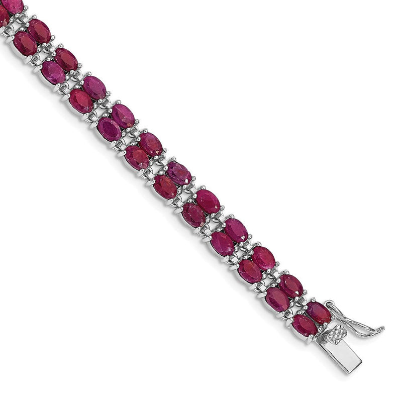 7 Zoll Sterlingsilber Rhodiniert Rubin Armband