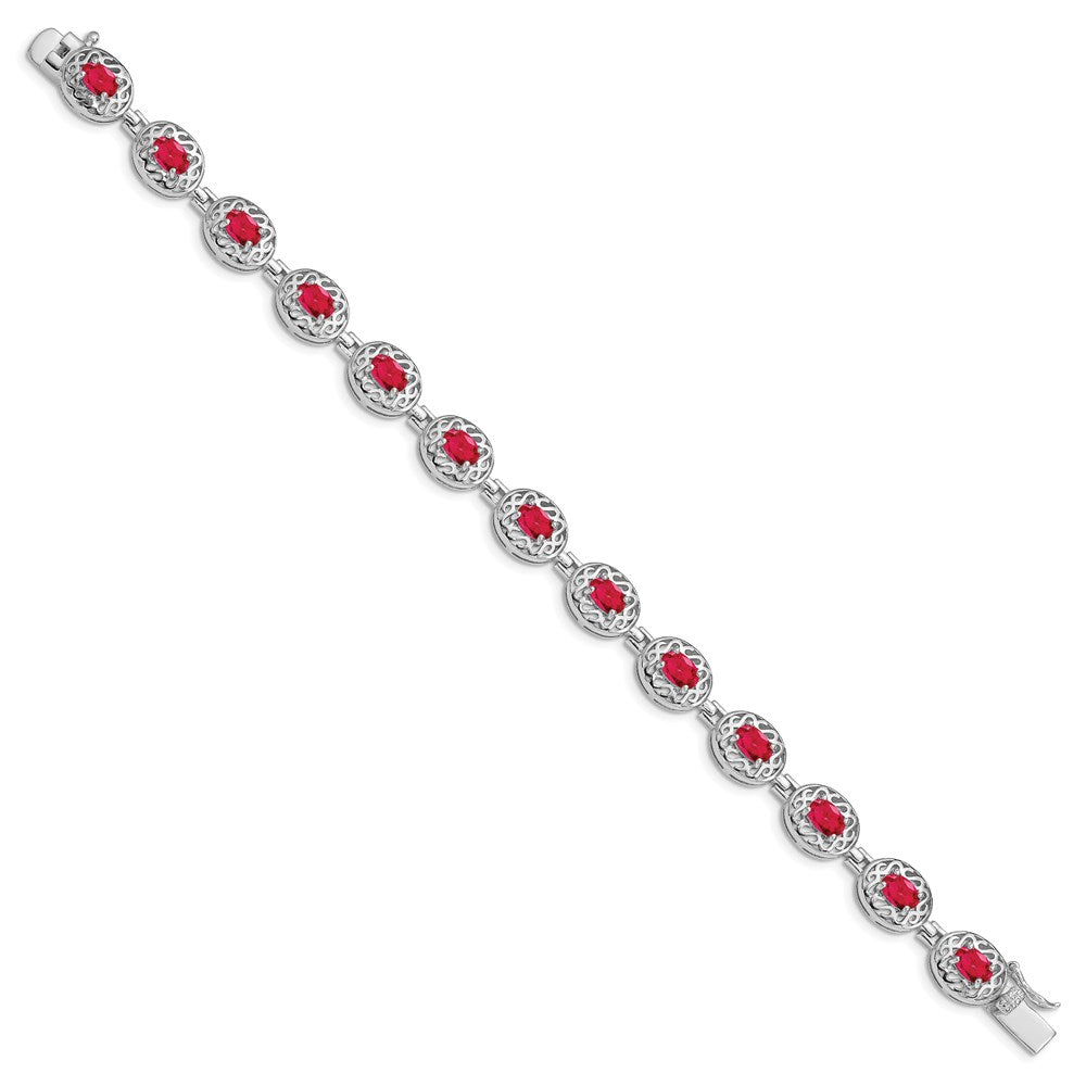 7 Zoll Sterlingsilber Rhodiniert Rubin Armband