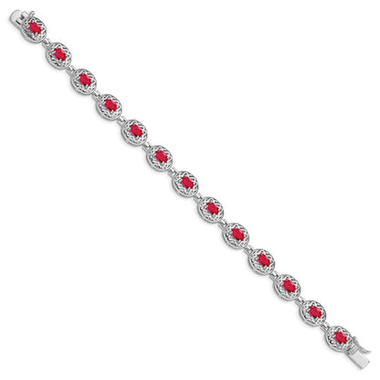 7 Zoll Sterlingsilber Rhodiniert Rubin Armband