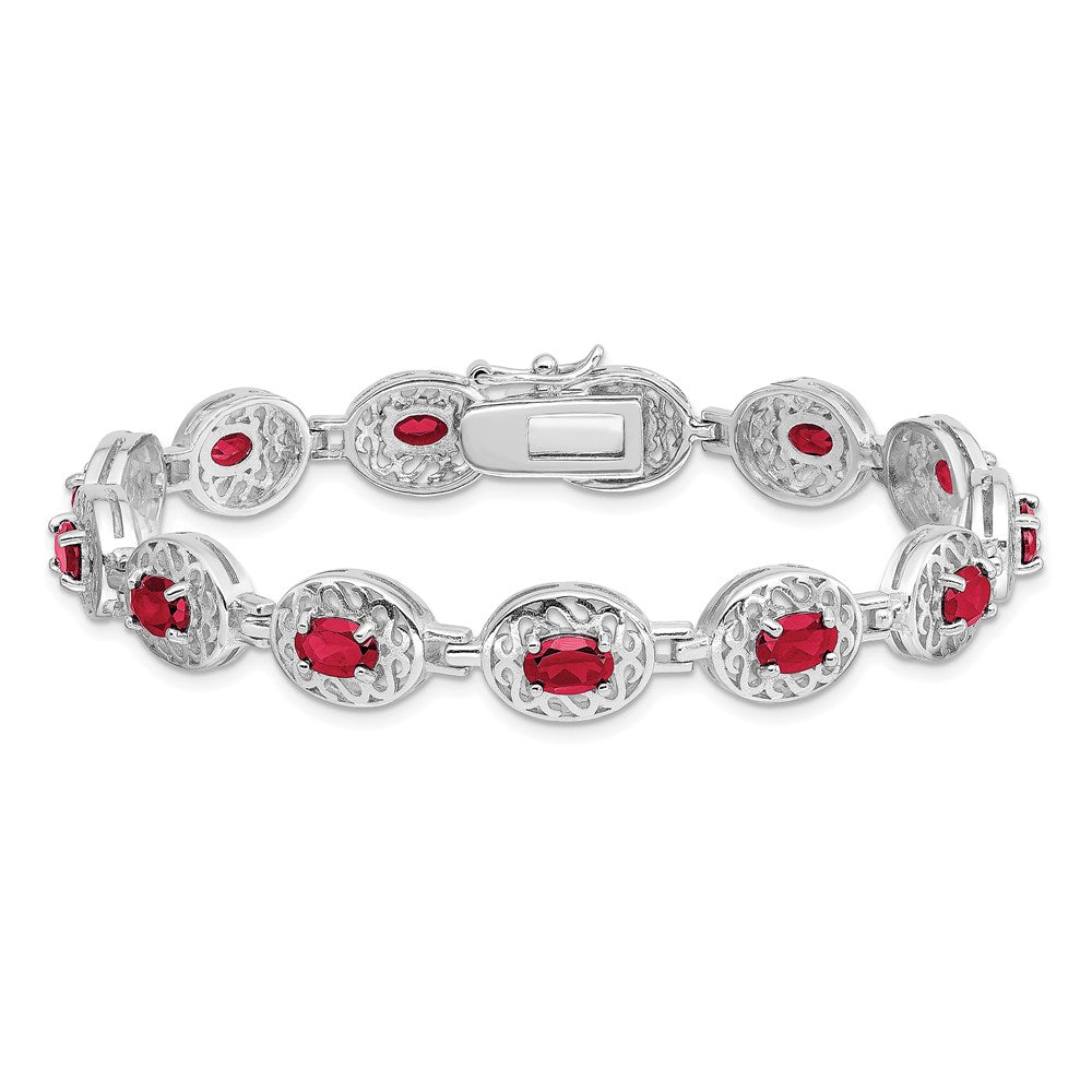 7 Zoll Sterlingsilber Rhodiniert Rubin Armband