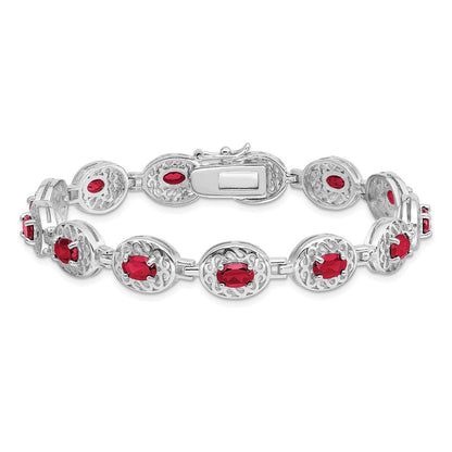 7 Zoll Sterlingsilber Rhodiniert Rubin Armband