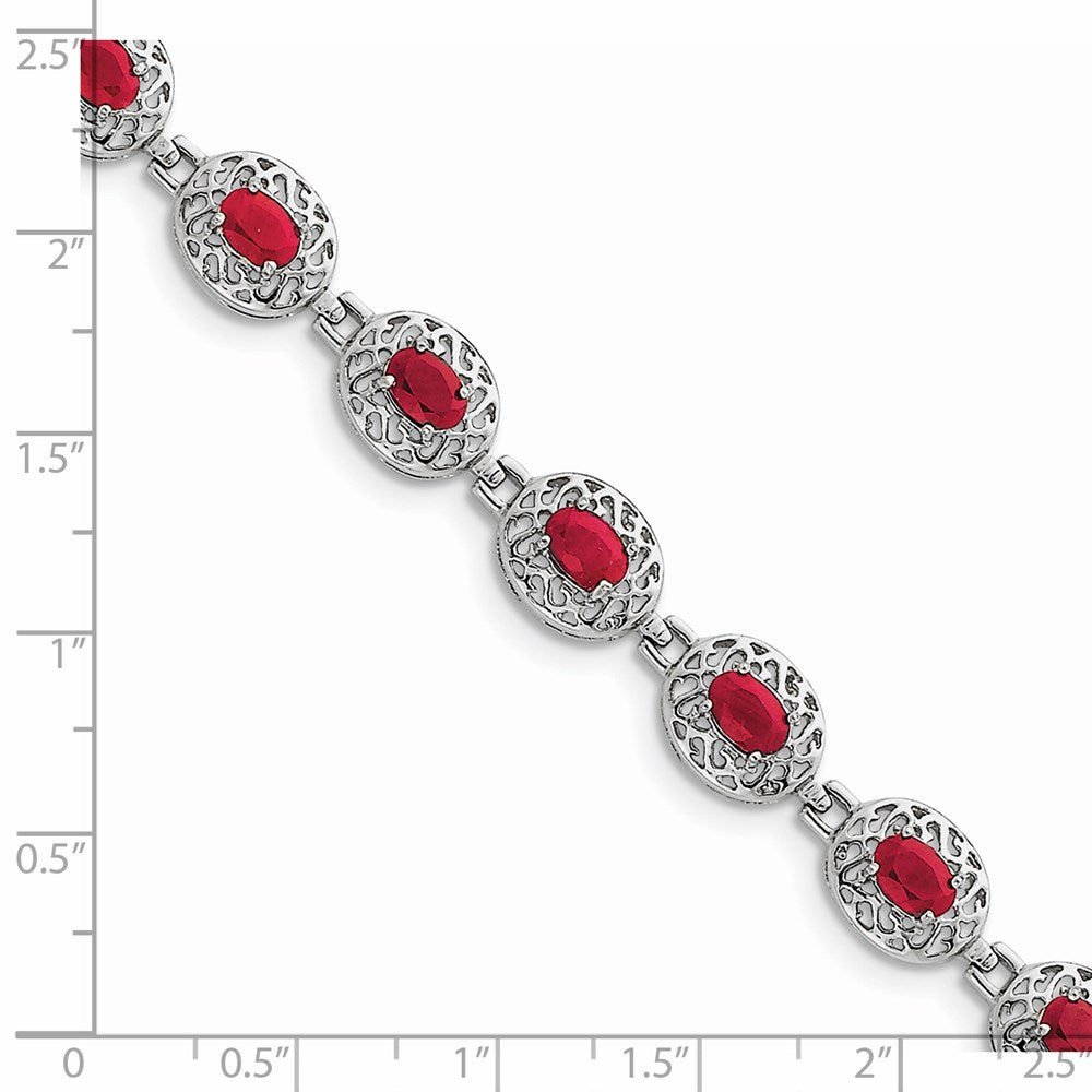 7 Zoll Sterlingsilber Rhodiniert Rubin Armband