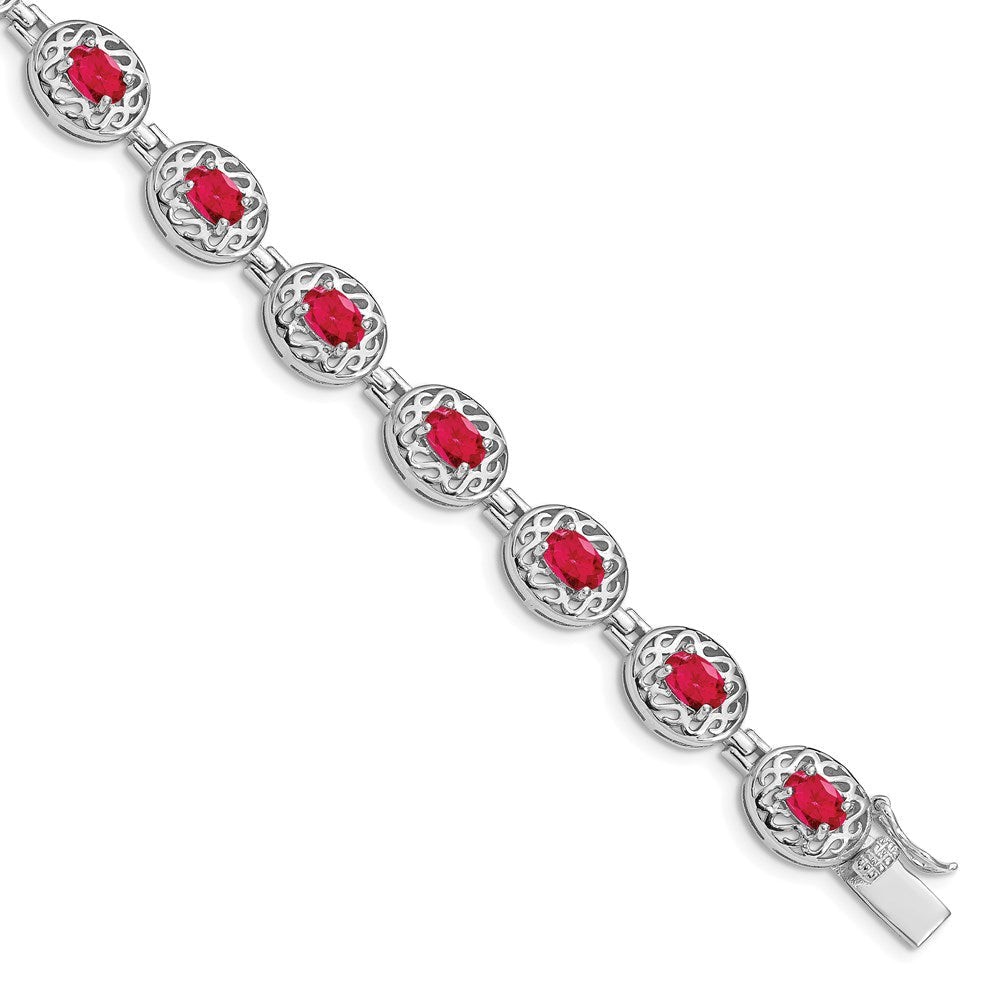 7 Zoll Sterlingsilber Rhodiniert Rubin Armband