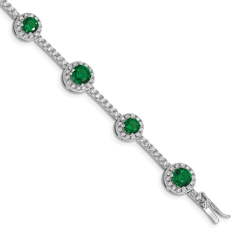 7.25 Zoll Sterlingsilber Rhodiniert 7.25inch Grün und Klar Zirkonia Armband