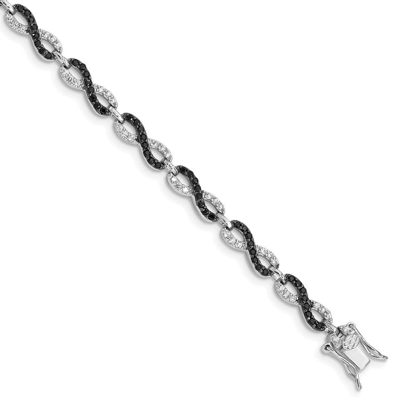 7.5 Zoll Sterlingsilber Rhodiniert 7.5 Zoll Schwarz/white Zirkonia Unendlichkeit Armband