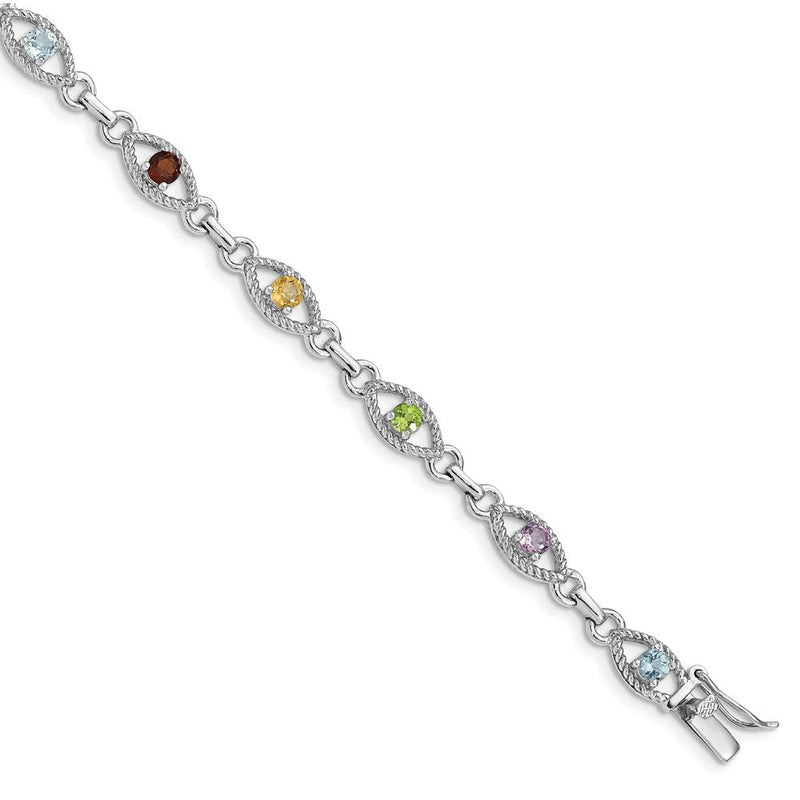 7 Zoll Sterlingsilber 7 Zoll Rhodiniert Multicolored Edelstein Glieder Armband