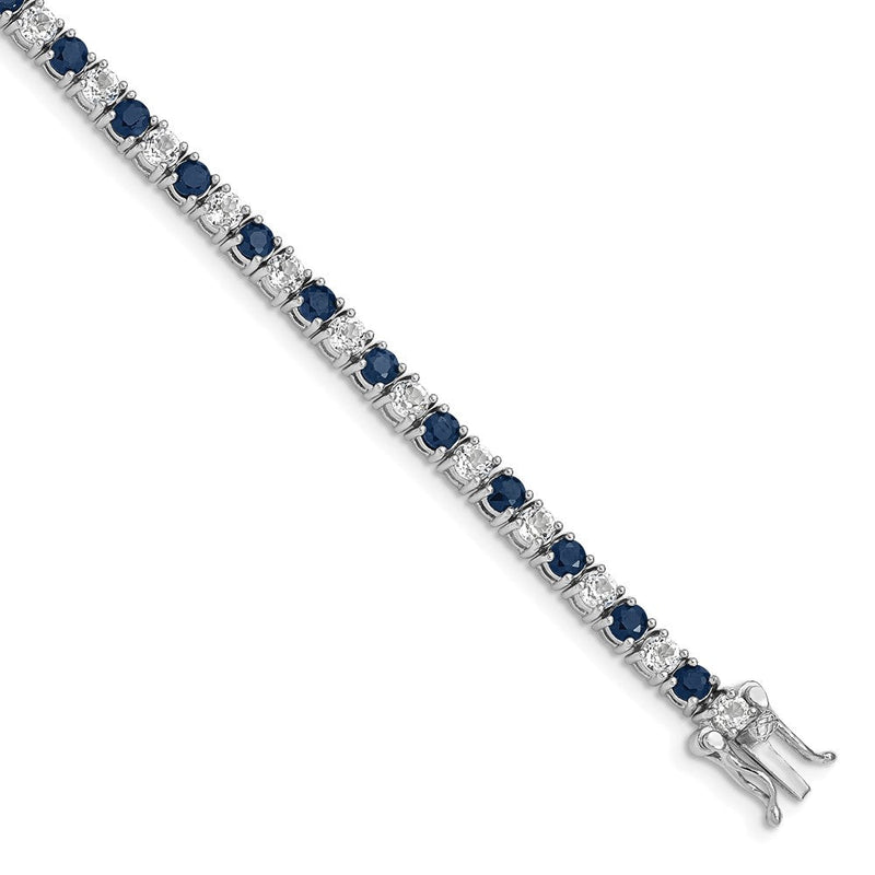 7 Zoll Sterlingsilber Rhodiniert Saphir & Weiß Topas Tennis Armband
