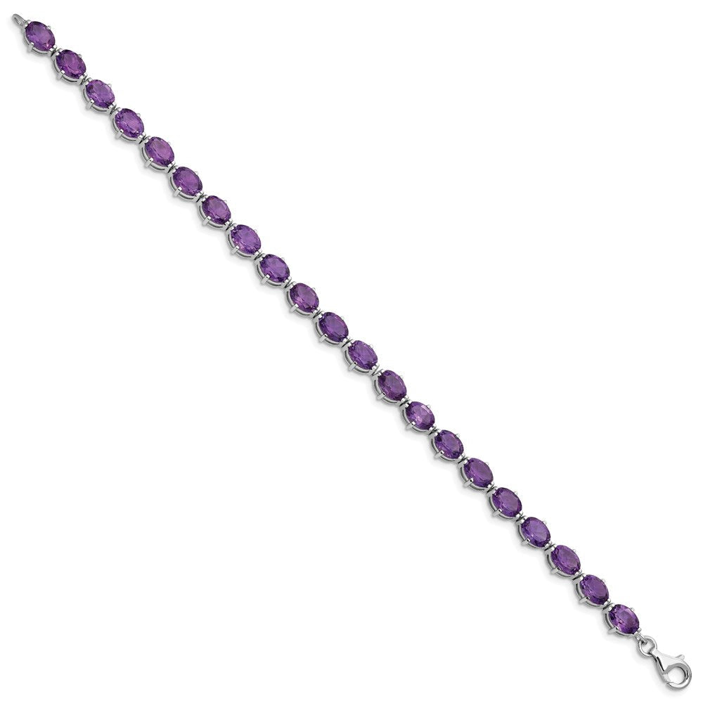 7 Zoll Sterlingsilber Rhodiniert Amethyst Armband