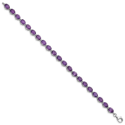 7 Zoll Sterlingsilber Rhodiniert Amethyst Armband