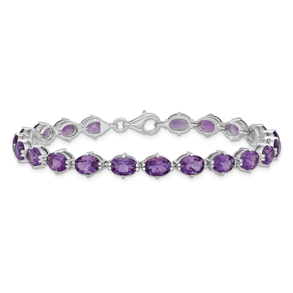 7 Zoll Sterlingsilber Rhodiniert Amethyst Armband