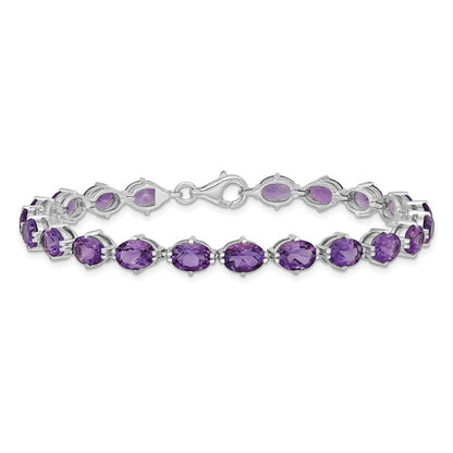 7 Zoll Sterlingsilber Rhodiniert Amethyst Armband