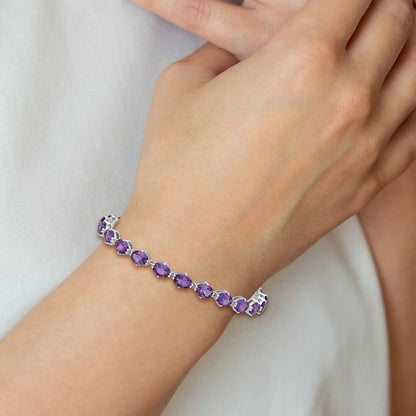 7 Zoll Sterlingsilber Rhodiniert Amethyst Armband